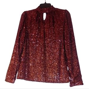 Cable & Gauge Small Burgundy Gold Sequin Ombre Blouse